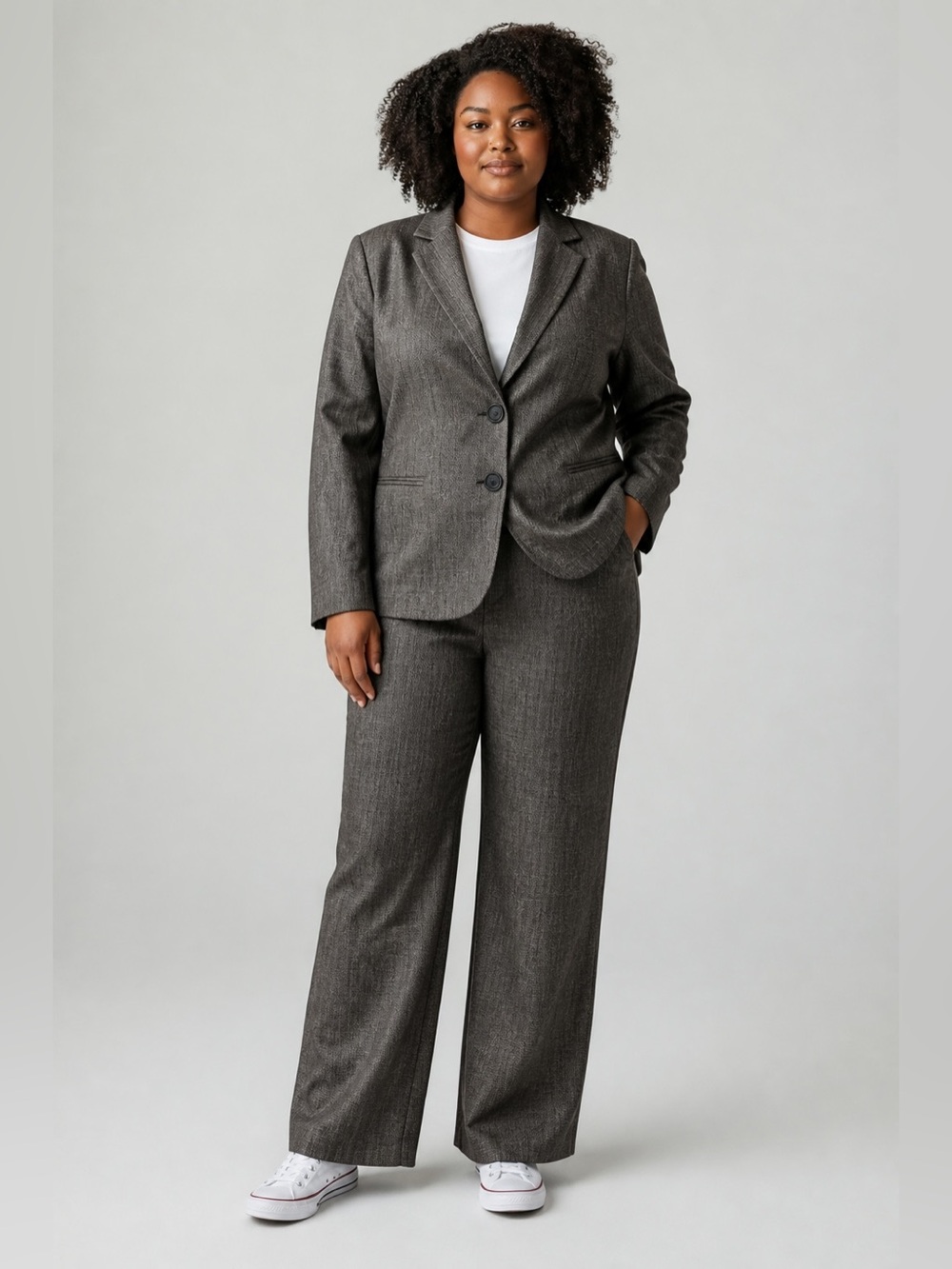 Lafayette 148 New York Dark Gray Wool Blend Suit Set Blazer Size 14 Pant Size 16